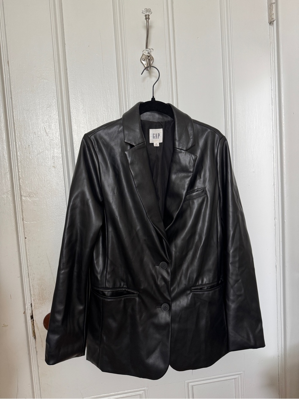 GAP Black Faux Leather Single-Breasted Blazer